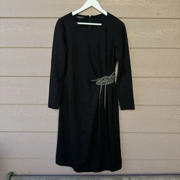 LAFAYETTE 148 BlackSilver Beaded Embellished Waist Ponte Knit Cocktail Dress Sz6 - Picture 2 of 13